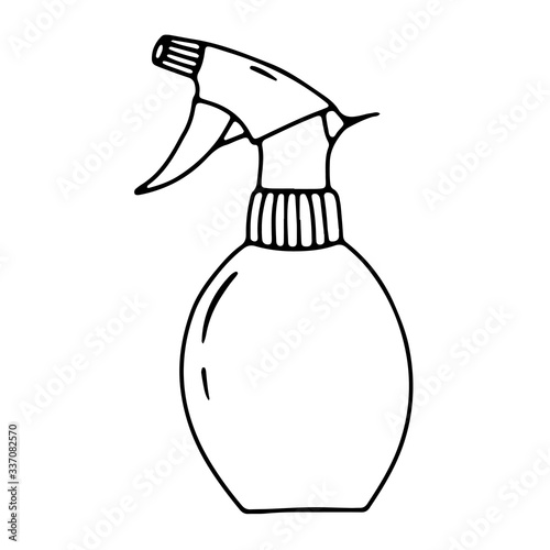 Hand drawn vector isolated water atomizer icon. Black outline illustration of garden tool. 