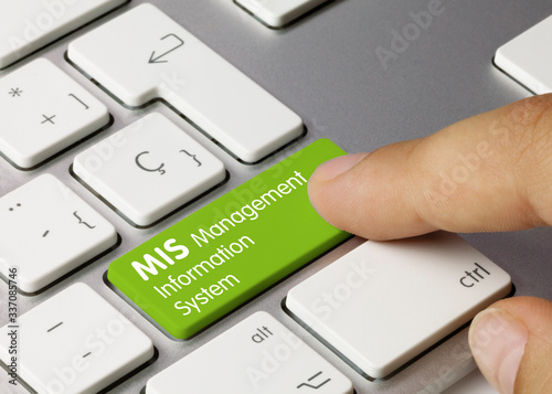 MIS Management Information System - Inscription on Green Keyboard Key.