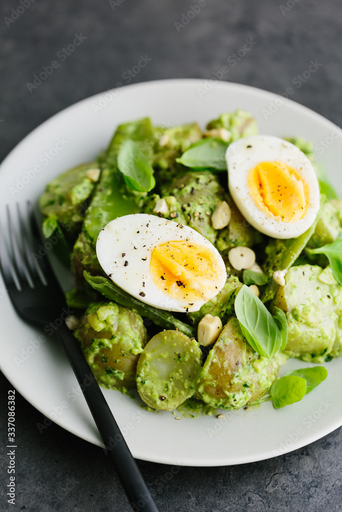 Mangetout Potato Salad with Pesto dressing Mangetout Potato Salad with Pesto dressing