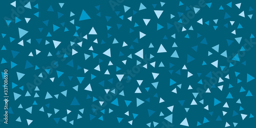 Square dot confetti triangle playstation icon decorative abstract horizontal banner with blue background. 