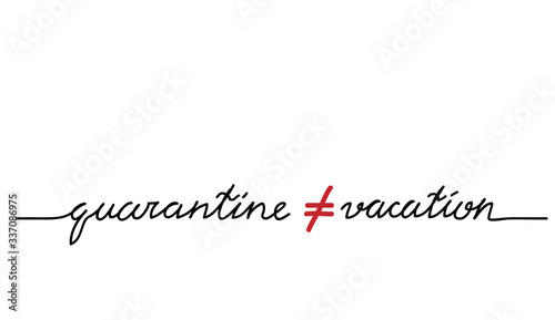 Quarantine is not vacation. Quarantine not equal holidays. Vector simple text  lettering web banner.