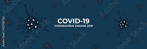 Coronavirus banner illustration. Microbiology and virology concept. Stop Covid-19 with copy space