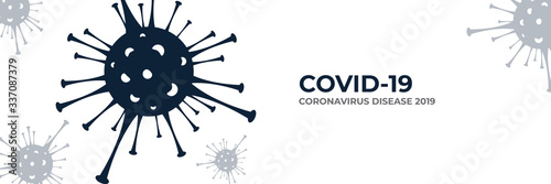 Microscopic view of Novel Coronavirus (2019-nCoV), Flu or SARS virus. Corona virus pandemic banner background for wide banner with place for text. 