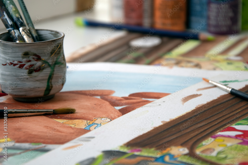 Acrylic paint, painting, bushes, paint and pencils Acrylic paint, painting, bushes, paint and pencils