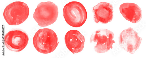 Abstract set of red circle paint blot brushes for painting