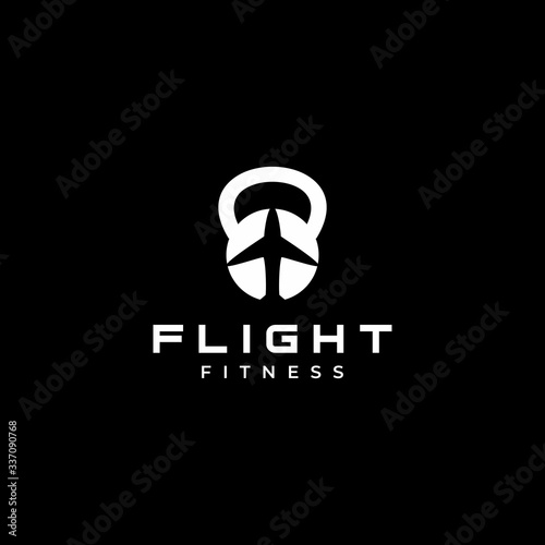 Unique logo design of plane and kettlebell with clear background color  - EPS10 - Vector.