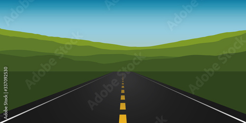 asphalt road in green mountains summer landscape vector illustration EPS10