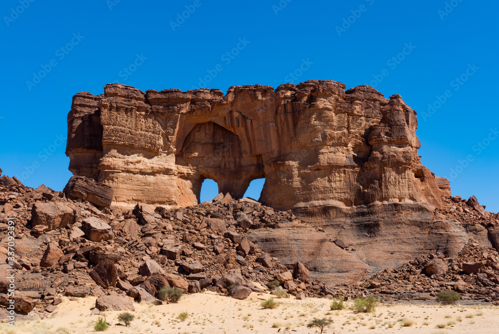Eroded of rocsk in Sahara desert, Chad, Africa. Arches and rock formation.