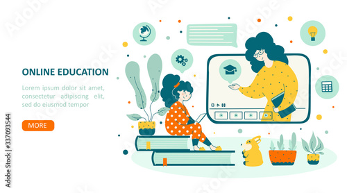 Online school education children vector landing page template.
