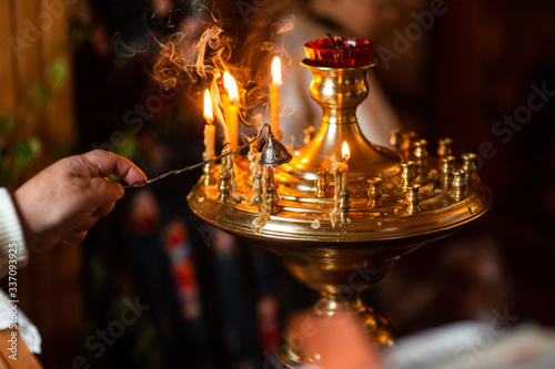 candles in the russian orthodox church photo