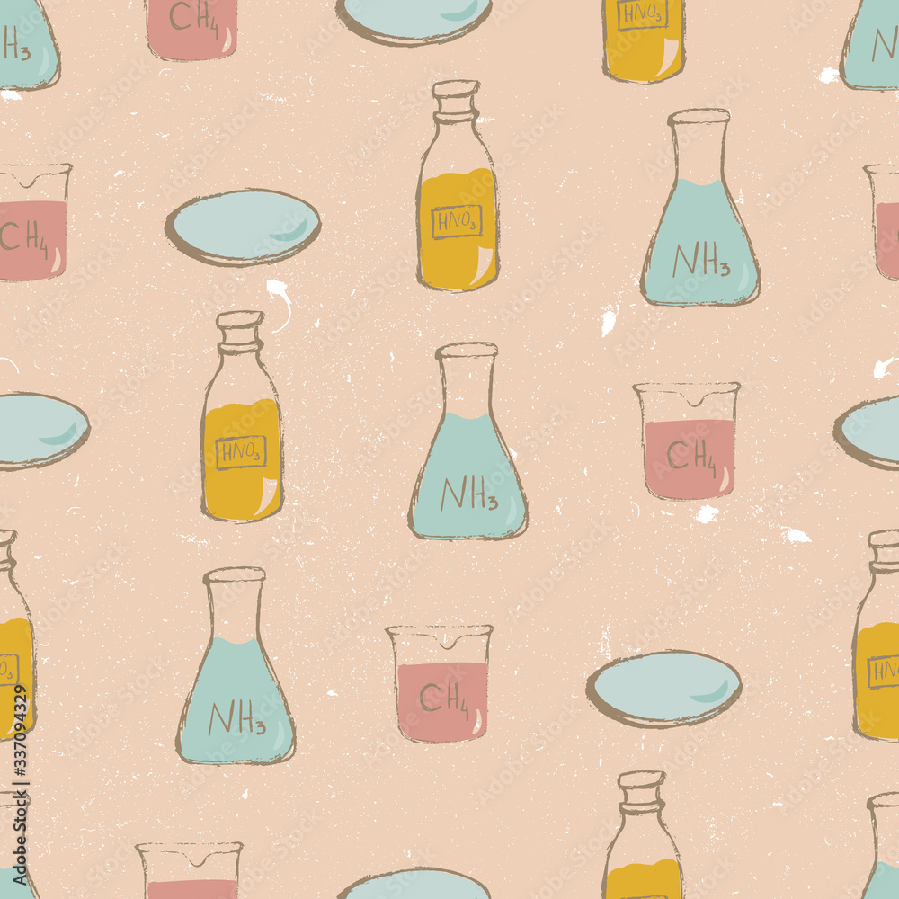 Seamless pattern with chemistry lab material.