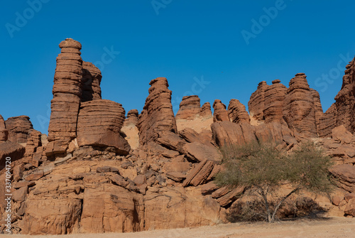 Labyrithe of rock formation called d'Oyo in Ennedi Plateau on Sahara dessert, Chad, Africa.