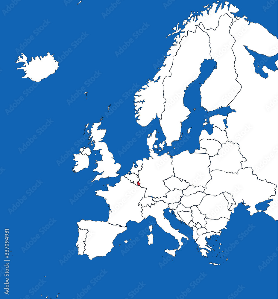 Fototapeta premium Luxembourg highlighted on european map. Blue sea background. Business concepts, backgrounds, chart and wallpaper.