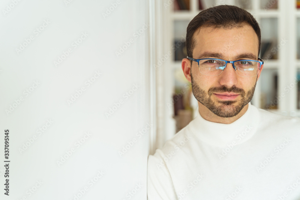 Short-haired Caucasian man posing for the camera Short-haired Caucasian man posing for the camera