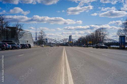 Empty City street of the historical center. promenade in riga latvia.