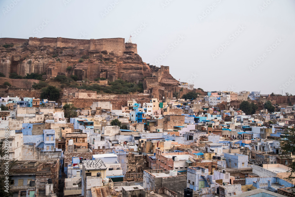 ancient palace above blue city jodhpur india