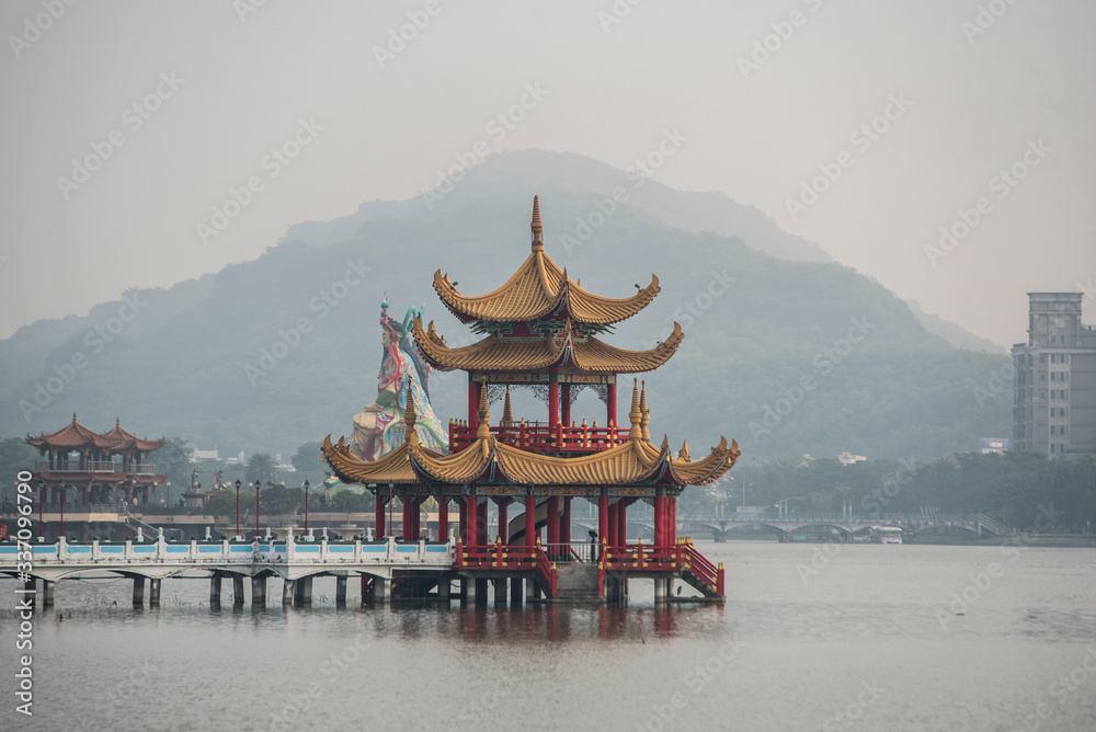 custom made wallpaper toronto digitalchinese pagoda temple on a lake with mountains in the background