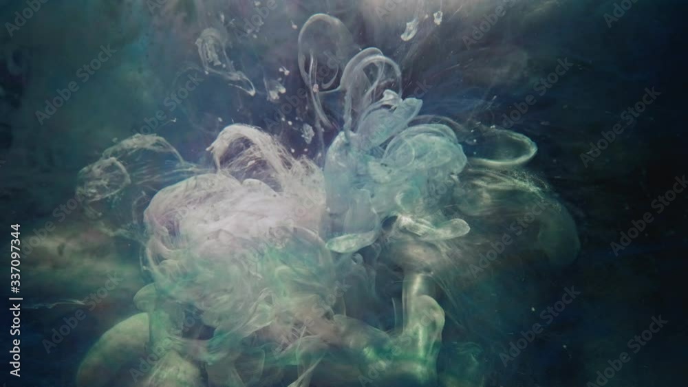 Color fluid splash. Ethereal energy. Pearl first light pink crystalline gray paint mix in water.