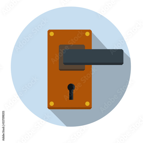 Door handle. Doorway and entrance element. Lock and keyhole. Opening and closing. Cartoon flat icon