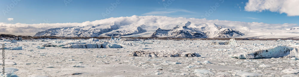 High Resolution Panoramic view with Jokulsarlon Glacier Lagoon, Iceland, Europe