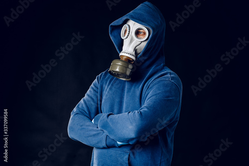 Portrait of a man in a gas mask.  Panic during quarantine. Coronavirus pandemia concept © fotofabrika