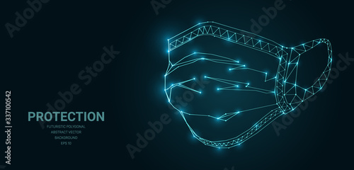 Polygonal wireframe mesh futuristic with medicine face mask sign on dark background. Vector lines, dots and triangle shapes, connecting network, digital molecules technology, connection structure.