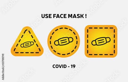 Use medical mask icon, protection from virus .Orange gradient Road sign icons with dotten line and face mask