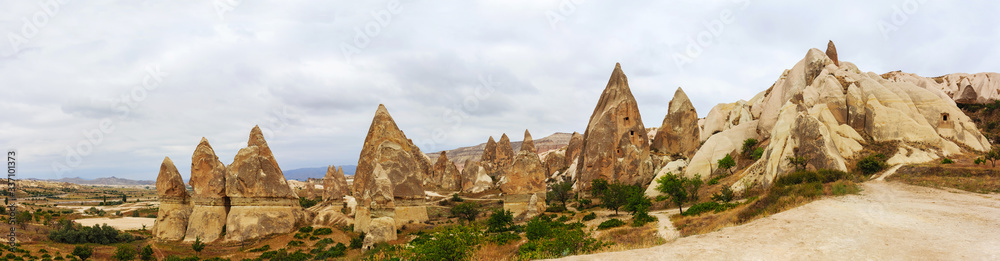 Panoramic landscape with mountains of Cappadocia, Turkey