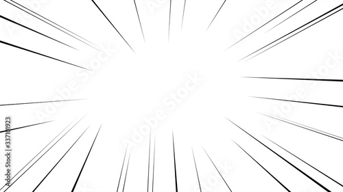 Abstract comic book flash explosion radial lines on white background. Vector illustration superhero design. Bright black light strip burst. Flash ray blast glow. Speed lines Manga frame. Anime style.