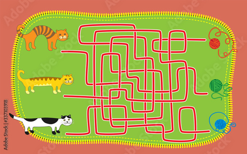 Maze game for children with kittens and balls of yarn. Help kittens to get to the balls of yarn. 