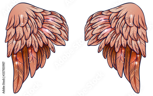 Beautiful magic glittery angel beige wings, vector