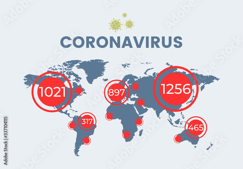 Epidemic of Covid-19 spread over the world flat banner concept. Quarantine, stop Coronavirus outbreak.