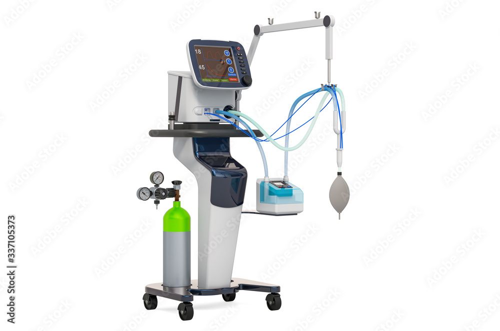 Medical Ventilator for artificial ventilation, 3D rendering Medical Ventilator for artificial ventilation, 3D rendering