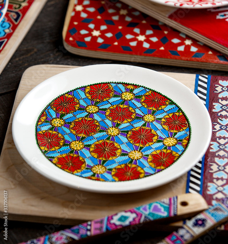 plate with ornaments in colorful shebeke style photo