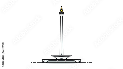 Monumen Nasional (MONAS) Indonesian monument landmark in Jakarta flat design vector illustration 