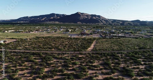 Wide aerial, small town in rural New Mexico
