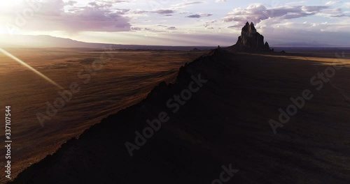 Ship Rock during sunset wide aerial