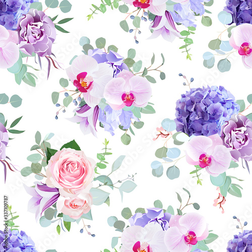 Seamless vector design pattern from rose  orchid  carnation  hydrangea