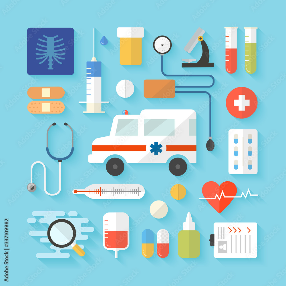 Medical icons set. Flat design. Vector illustration