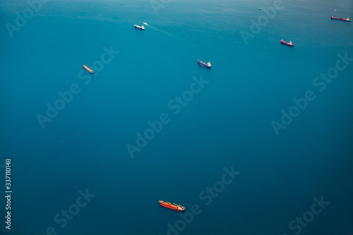 Aerial view oil and gas petrochemical tanker offshore Istanbul
