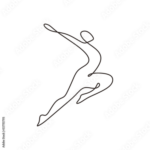 Healthy and wellness symbol. One line drawing person jumping continuous lineart. Hand drawn sketch minimalism.