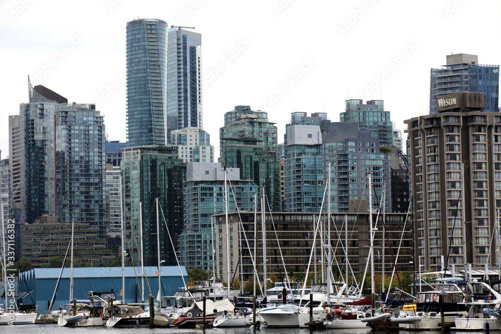 Vancouver, America - August 18, 2019: Vancouver view from Stanley Park, Vancouver, America