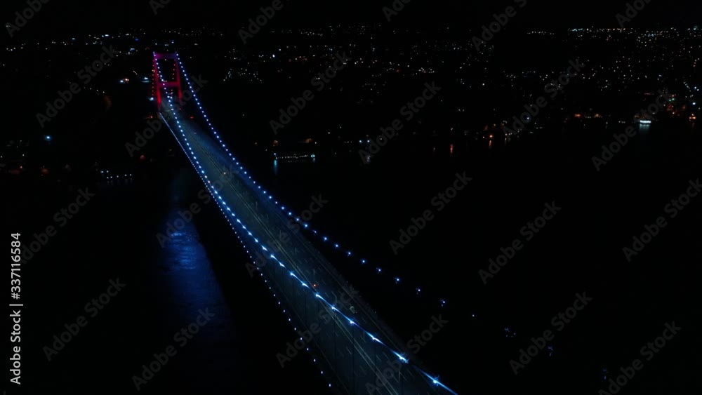 Fatih Sultan Mehmet Bridge Aerial Drone View at Covid-19 Isolation Days