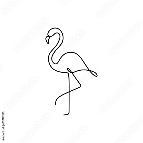 Flamingo one line drawing. Continuous single hand drawn summer symbol. Stylish decorative element. Vector illustration, good for poster and banner minimalism style.