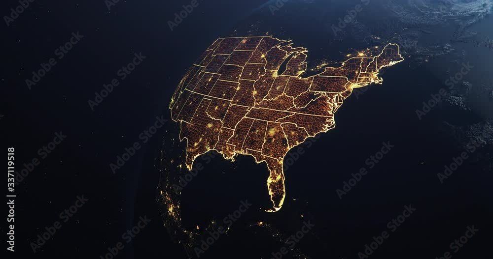 Planet Earth from Space USA, United States highlighted state borders and counties animation, elements of this image courtesy of NASA