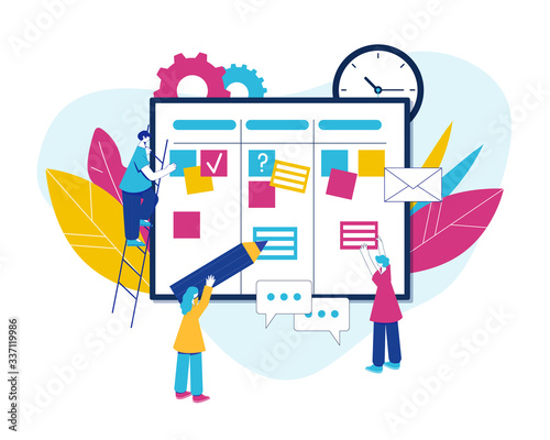 Agile project management process. Communication, teamwork, business process.