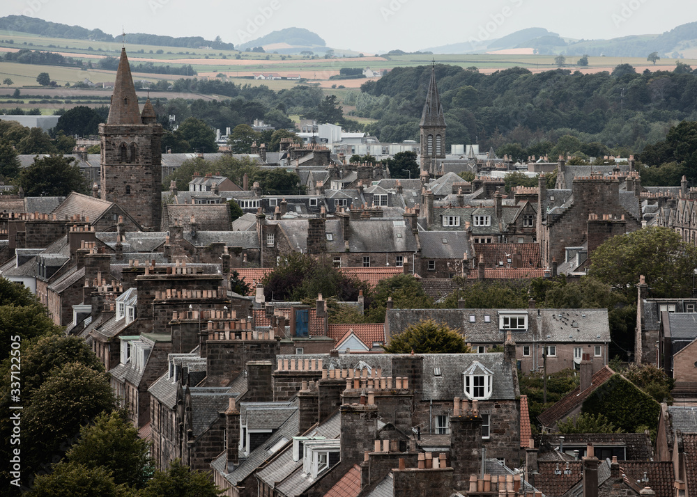 panoramic view above town in scotland