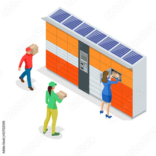 Isometric pack station. The chain of autonomous postal points for self-receipt and sending of postal parcels. This service provides an alternative to home delivery for online purchases.