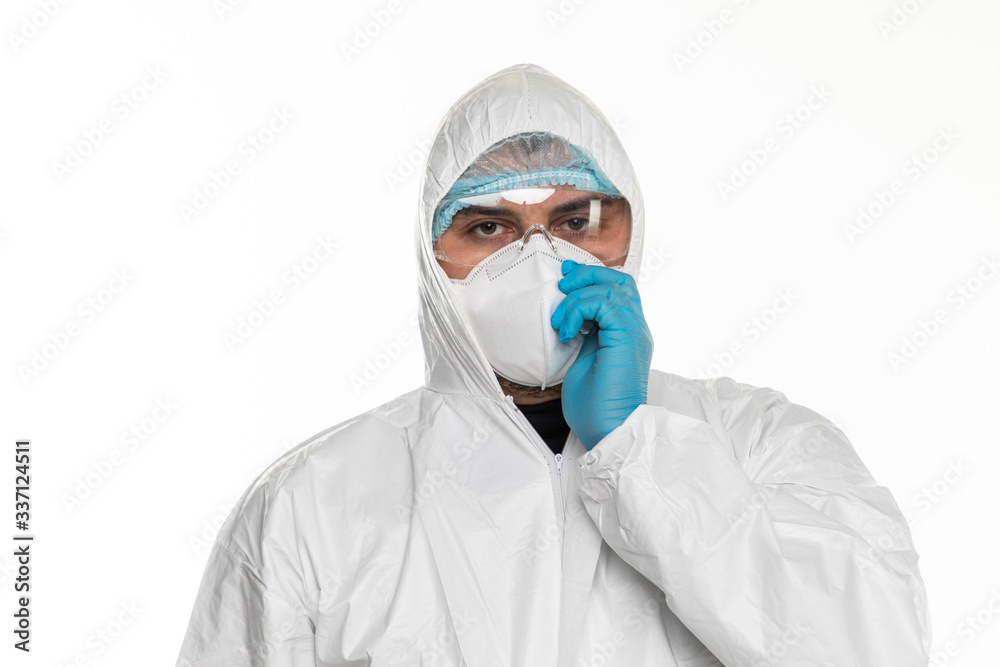 Portrait of man doctor in protective clothes during coronavirus pandemic. Epidemic, pandemic of coronavirus covid 19. Doctor, patient in respirator. Portrait of man doctor in protective clothes during coronavirus pandemic. Epidemic, pandemic of coronavirus covid 19. Doctor, patient in respirator.