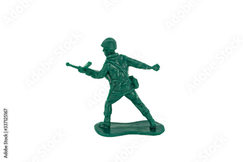Green toy soldiers on white background. Soldier two on six models.  2 6  Picture thirteen on sixteen viewing angles.  13 16 
